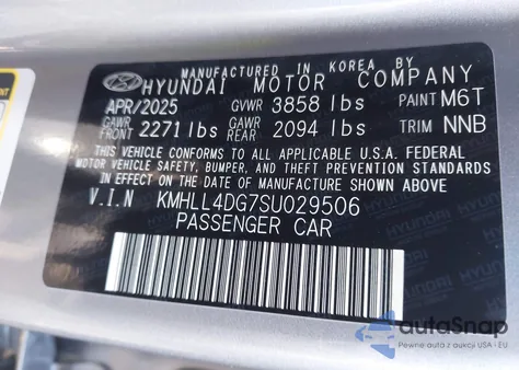 2025 Hyundai Elantra Se z USA, uszkodzony, nr VIN KMHLL4DG7SU029506